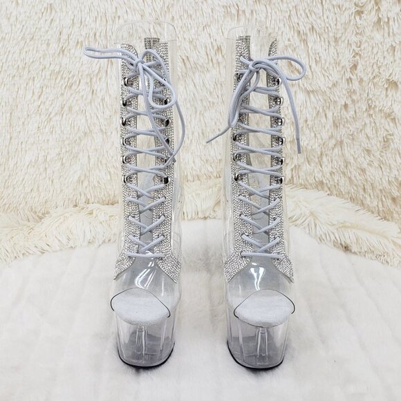 Clear High Heel Ankle Boots With Rhinestone Trim 1021c-2 - Picture 10 of 12